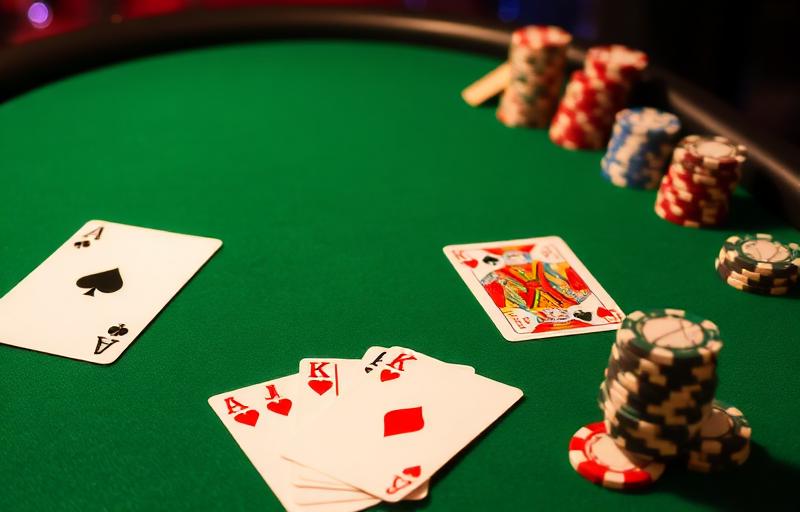 Classic Blackjack game thumbnail with green felt table, two face-up cards showing ace of spades and king of hearts, casino chips stacked beside