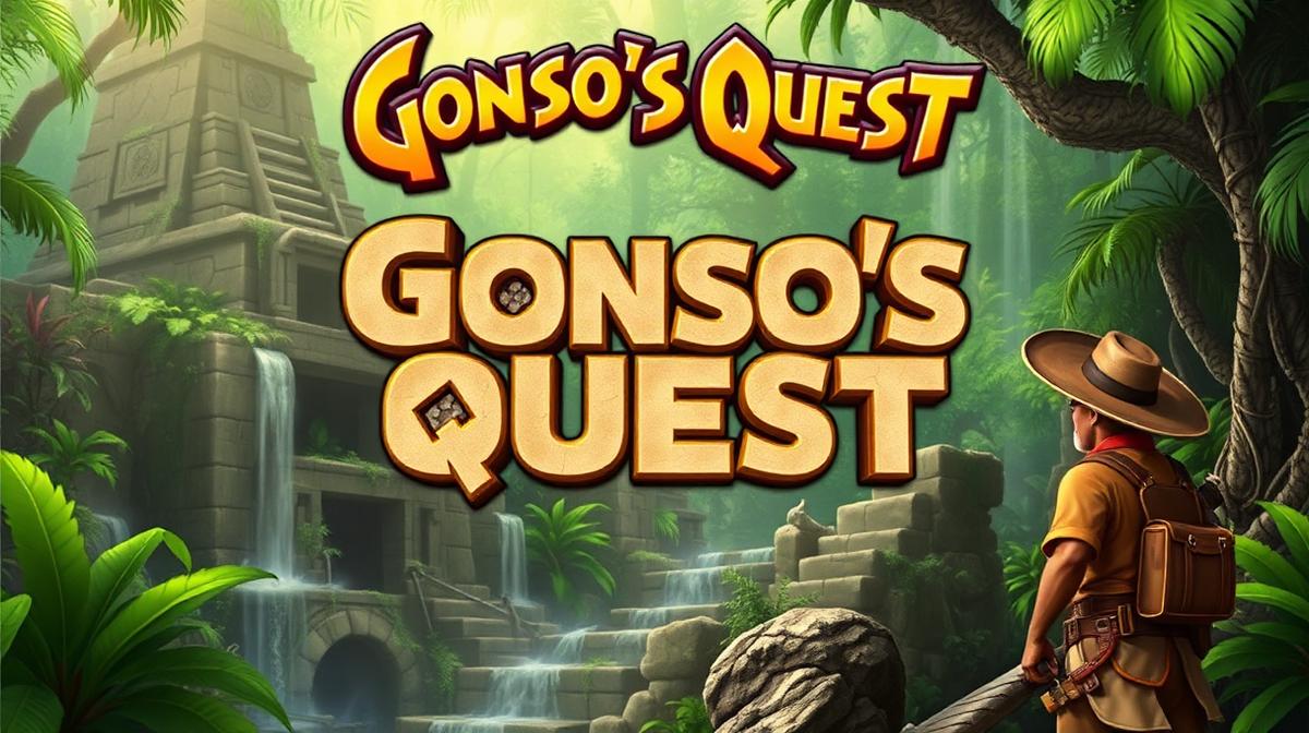 Gonzo's Quest gameplay showing stone block symbols cascading on the Avalanche reels with jungle backdrop