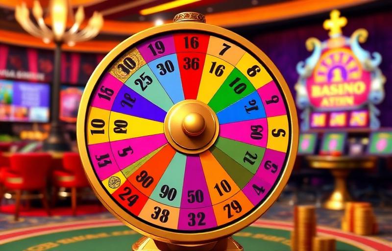 Super Wheel game thumbnail with large colourful spinning wheel divided into numbered segments with a golden pointer and luxurious casino backdrop