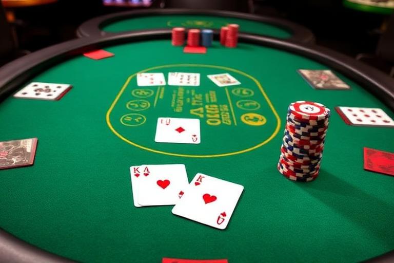Texas Hold'em Poker game thumbnail with green poker table, community cards spread in the centre, poker chips and two hole cards