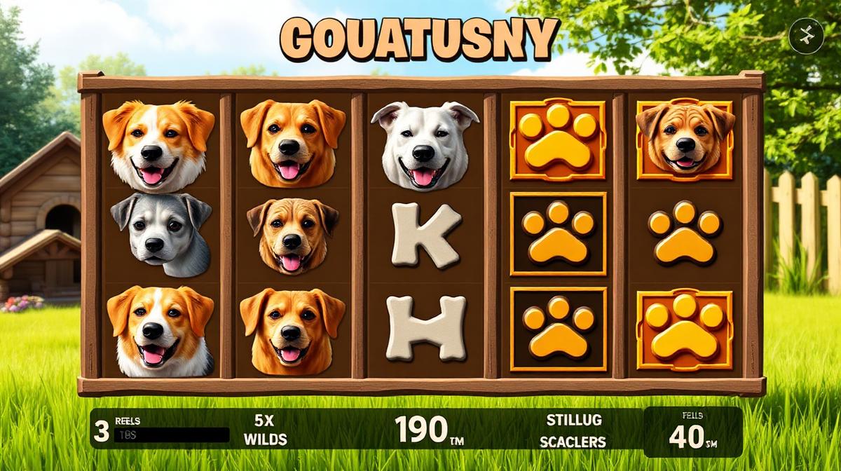 The Dog House gameplay showing sticky wilds on reels with cartoon dog characters and backyard backdrop