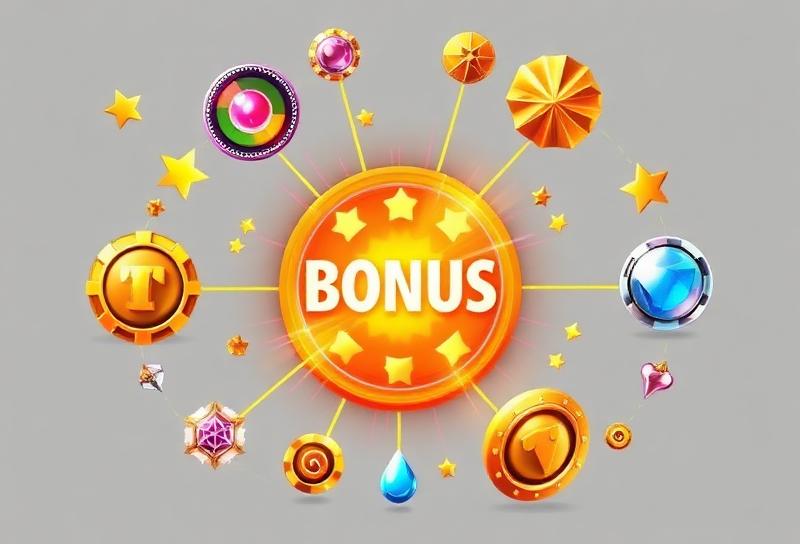 Exploded diagram of a slot machine showing bonus feature triggers with arrows and labels explaining free spins, multipliers, and cascading wins