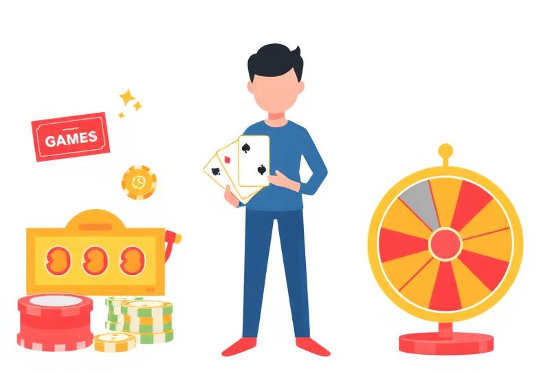 Illustrated path diverging into five colourful roads each leading to a different game type — slots, cards, bingo, casual, and quick play