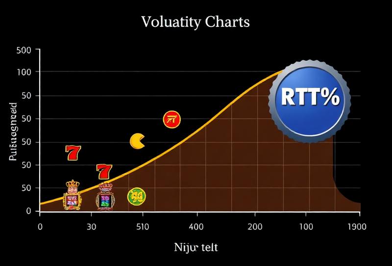 Data visualisation showing two graphs side by side comparing low volatility smooth line versus high volatility spiky line with RTP percentage overlay